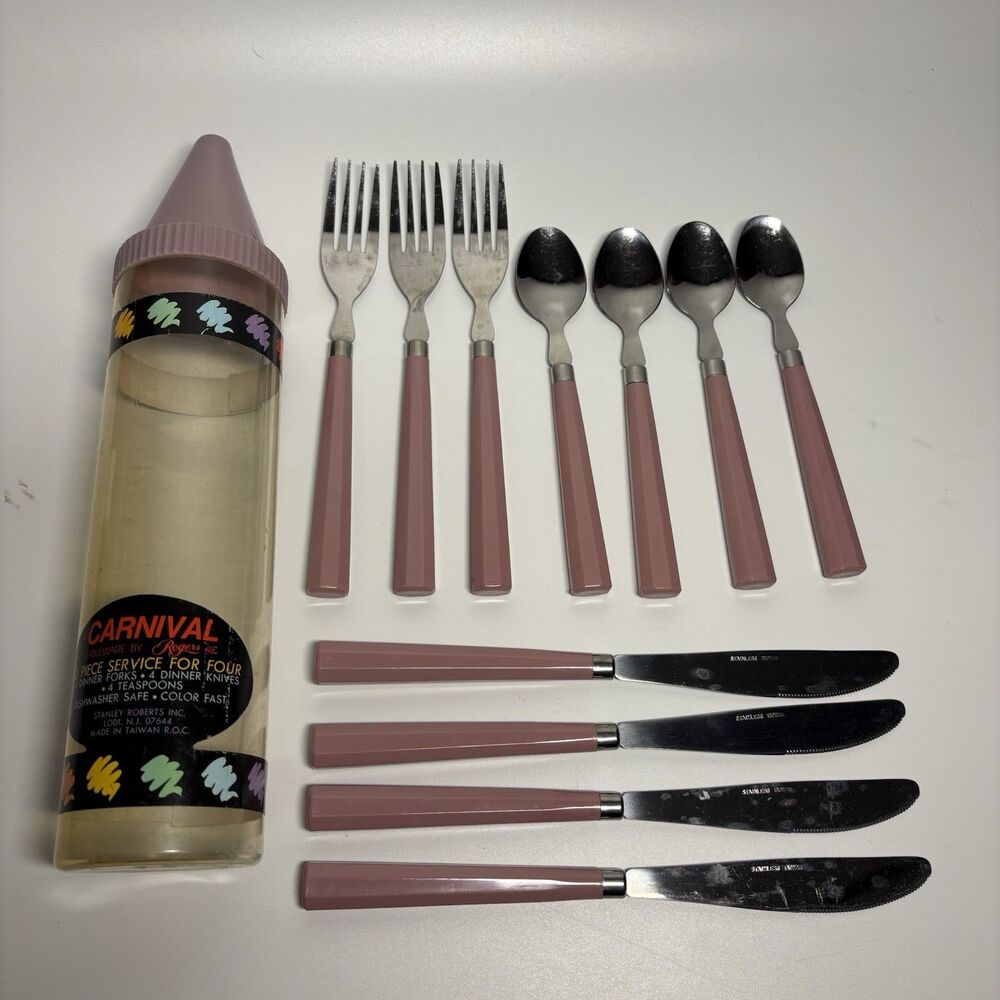Vintage CARNIVAL Tableware by Rogers 11 Piece Service for Four (Missing 1) Pink